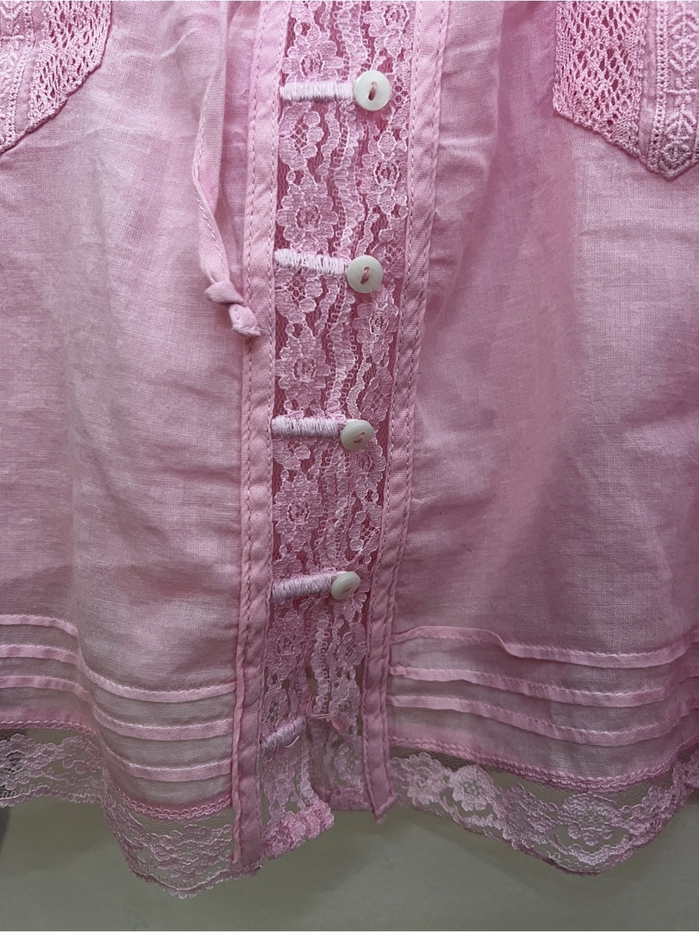 NWT- Free People Lace-Trim Buttoned Peasant Blouse - Pink - Picture 13 of 14